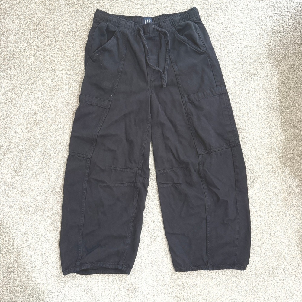 GAP Horseshoe Easy Pants Black Wash Curved Barrel Leg Small Drawstring Comfy